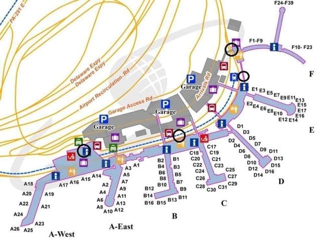 Карта терминалов аэропорта Филадельфии