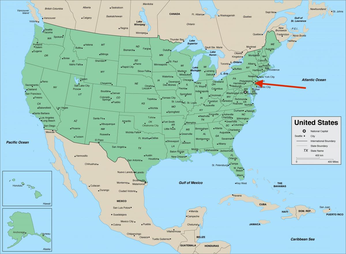 Филадельфия в штате Пенсильвания - карта США
